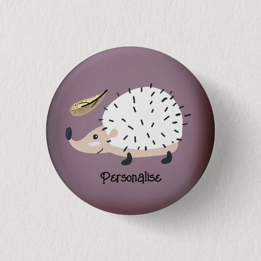 Niedlicher weißer Igel Personalisierter Lila Hut Button (Vorderseite)