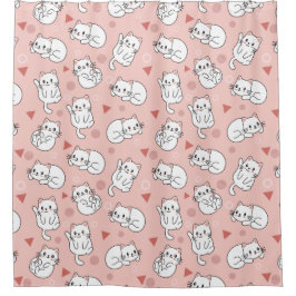 Niedlicher weißer Kitten Rosa Hintergrund Duschvorhang