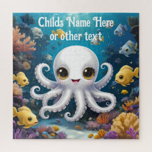 Niedlicher weißer Kraken unter dem Meer lächelnd Puzzle