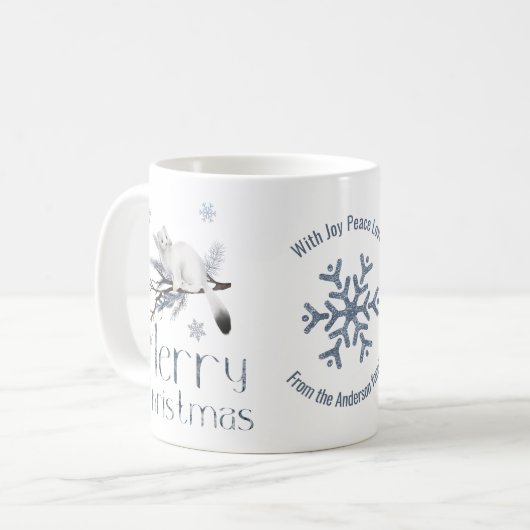 Niedlicher weißer Ofen auf einem Zweig, frohe Weih Kaffeetasse (Vorderseite Links)