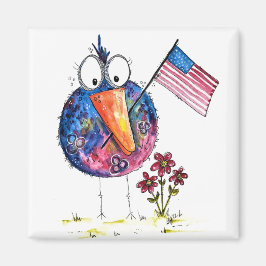 Niedlicher, weißer, patriotischer Vogel mit Fahne Magnet