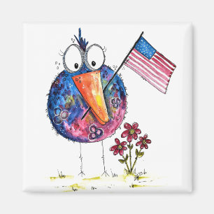 Niedlicher, weißer, patriotischer Vogel mit Fahne Magnet