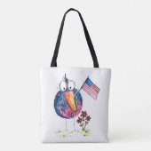 Niedlicher, weißer, patriotischer Vogel mit Fahne Tasche (Rückseite)