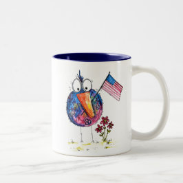 Niedlicher, weißer, patriotischer Vogel mit Fahne Zweifarbige Tasse