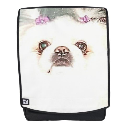 Niedlicher weißer Pekingese Dog-Rucksack oder Ihr Rucksack (Vorderseite)