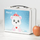 Niedlicher weißer Polar-Bär auf hellblau Metall Brotdose (Beispiel)