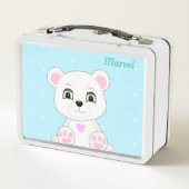 Niedlicher Weißer Polar-Bär auf Light Blue Metal L Metall Brotdose (Rückseite)