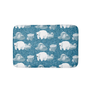 Niedlicher Weißer Polar-Bär Nord Wild Animal Blue Badematte