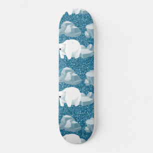 Niedlicher Weißer Polar-Bär Nord Wild Animal Blue Skateboard