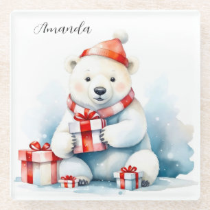 Niedlicher Weißer Polar Weihnachten Glasuntersetzer
