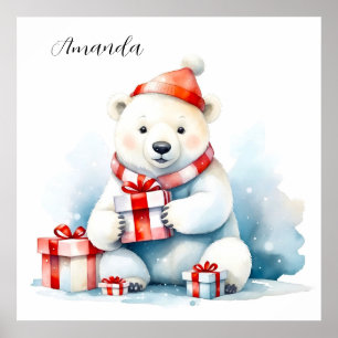 Niedlicher Weißer Polar Weihnachten Poster