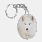 Niedlicher Weißer Polarfuchs Schlüsselanhänger (Vorderseite links)