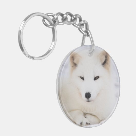 Niedlicher Weißer Polarfuchs Schlüsselanhänger (Vorderseite links)