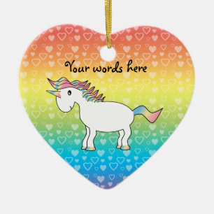 Niedlicher weißer Regenbogen Unicorn auf Keramik Ornament