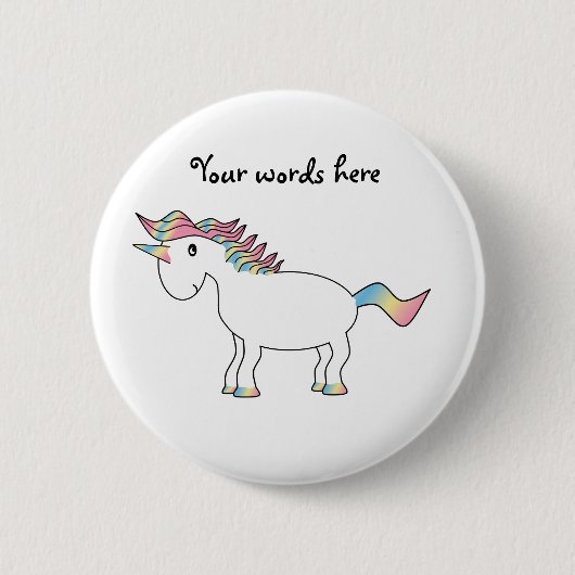 Niedlicher weißer Regenbogen Unicorn Button (Vorderseite)