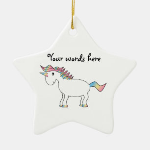 Niedlicher weißer Regenbogen Unicorn Keramikornament