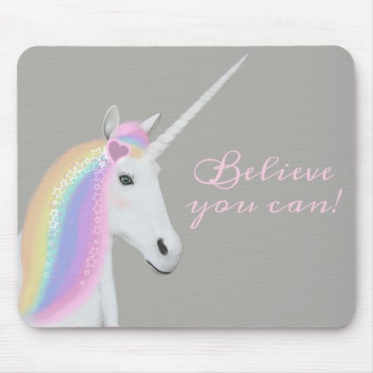 Niedlicher weißer Regenbogenunicorn-magisches rosa Mousepad (Vorne)