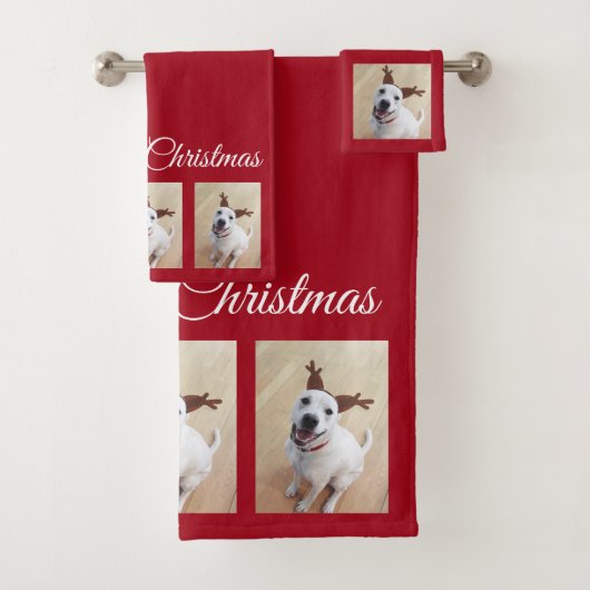 Niedlicher Weißer Rentier Welpenhund Weihnachten R Badhandtuch Set (Insitu)