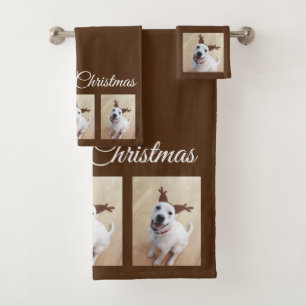 Niedlicher Weißer Rentier Welpenhund Weihnachtsbra Badhandtuch Set