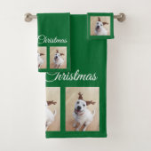 Niedlicher Weißer Rentier Welpenhund Weihnachtsgrü Badhandtuch Set (Insitu)