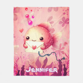 Niedlicher, weißer, rosa Cartoon Goldfisch persona Fleecedecke