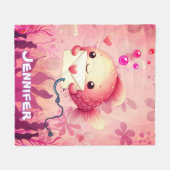 Niedlicher, weißer, rosa Cartoon Goldfisch persona Fleecedecke (Vorderseite (Horizontal))