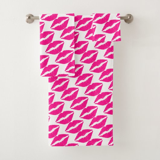 Niedlicher, weißer Rosa Küsse Muster Krawatte Case Badhandtuch Set (Insitu)