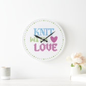 Niedlicher weißer rosa Strick mit Liebe Große Wanduhr (Zuhause)