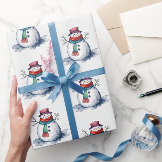 Niedlicher Weißer Roter Schneemann Weihnachten Win Geschenkpapier (Schenken)