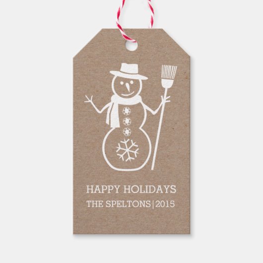 Niedlicher weißer Schneemann und Schneeflocke rust Geschenkanhänger (Vorderseite)