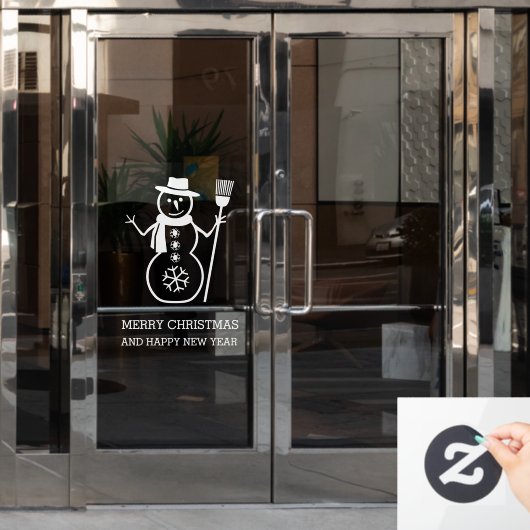 Niedlicher weißer Schneemann und Schneeflocken Fensteraufkleber (Büro Tür)