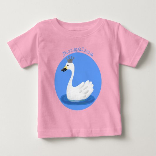 Niedlicher weißer Schwan mit KronenCartoon Baby T-shirt (Vorderseite)