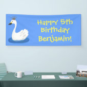 Niedlicher weißer Schwan mit KronenCartoon Banner (Messe)