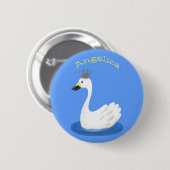 Niedlicher weißer Schwan mit KronenCartoon Button (Vorne & Hinten)