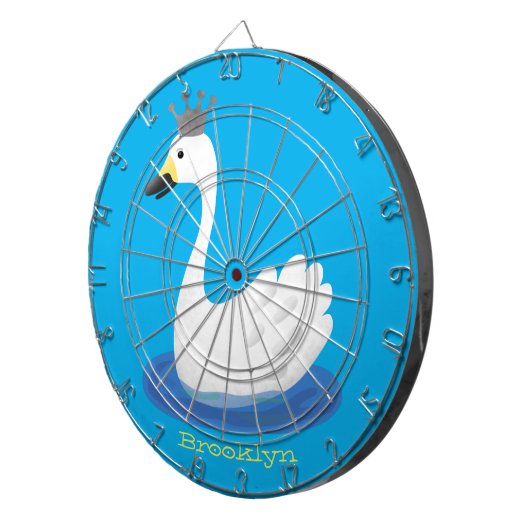 Niedlicher weißer Schwan mit KronenCartoon Dartscheibe (Vorderseite rechts)