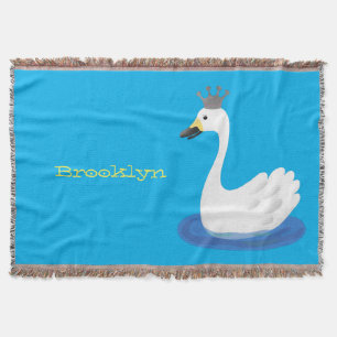 Niedlicher weißer Schwan mit KronenCartoon Decke