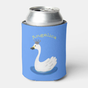 Niedlicher weißer Schwan mit KronenCartoon Dosenkühler