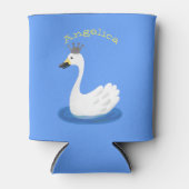 Niedlicher weißer Schwan mit KronenCartoon Dosenkühler (Vorderseite)