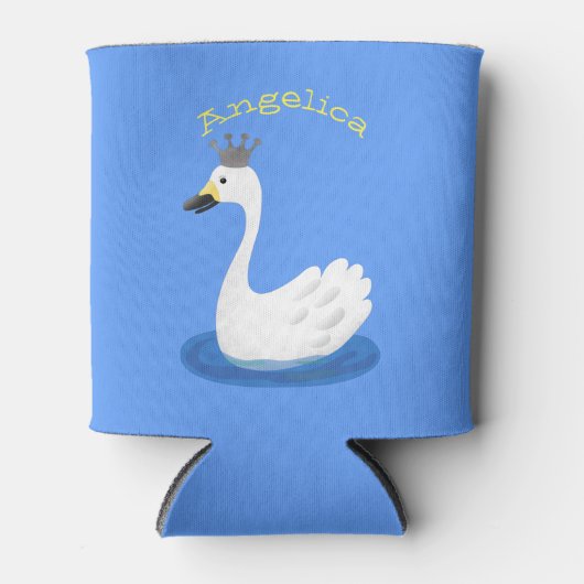 Niedlicher weißer Schwan mit KronenCartoon Dosenkühler (Vorderseite)