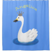 Niedlicher weißer Schwan mit KronenCartoon Duschvorhang (Vorderseite)