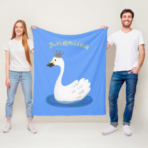 Niedlicher weißer Schwan mit KronenCartoon Fleecedecke