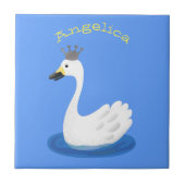 Niedlicher weißer Schwan mit KronenCartoon Fliese (Vorderseite)