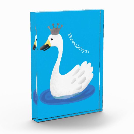 Niedlicher weißer Schwan mit KronenCartoon Fotoblock (Links)