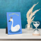 Niedlicher weißer Schwan mit KronenCartoon Fotoplatte (Seite)