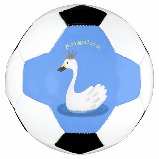 Niedlicher weißer Schwan mit KronenCartoon Fußball (Vorderseite)