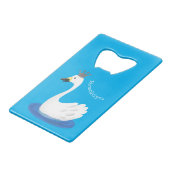 Niedlicher weißer Schwan mit KronenCartoon Geldbeutel Flaschenöffner (Vorderseite Schrägansicht)