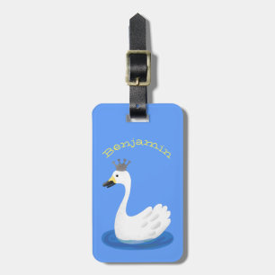 Niedlicher weißer Schwan mit KronenCartoon Gepäckanhänger