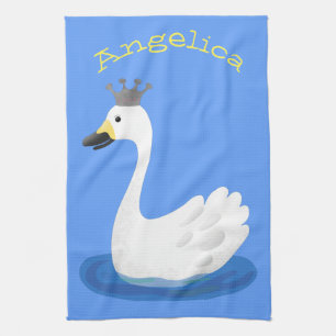 Niedlicher weißer Schwan mit KronenCartoon Geschirrtuch