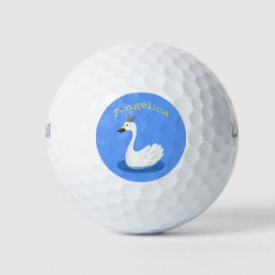Niedlicher weißer Schwan mit KronenCartoon Golfball