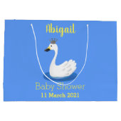 Niedlicher weißer Schwan mit KronenCartoon Große Geschenktüte (Rückseite)